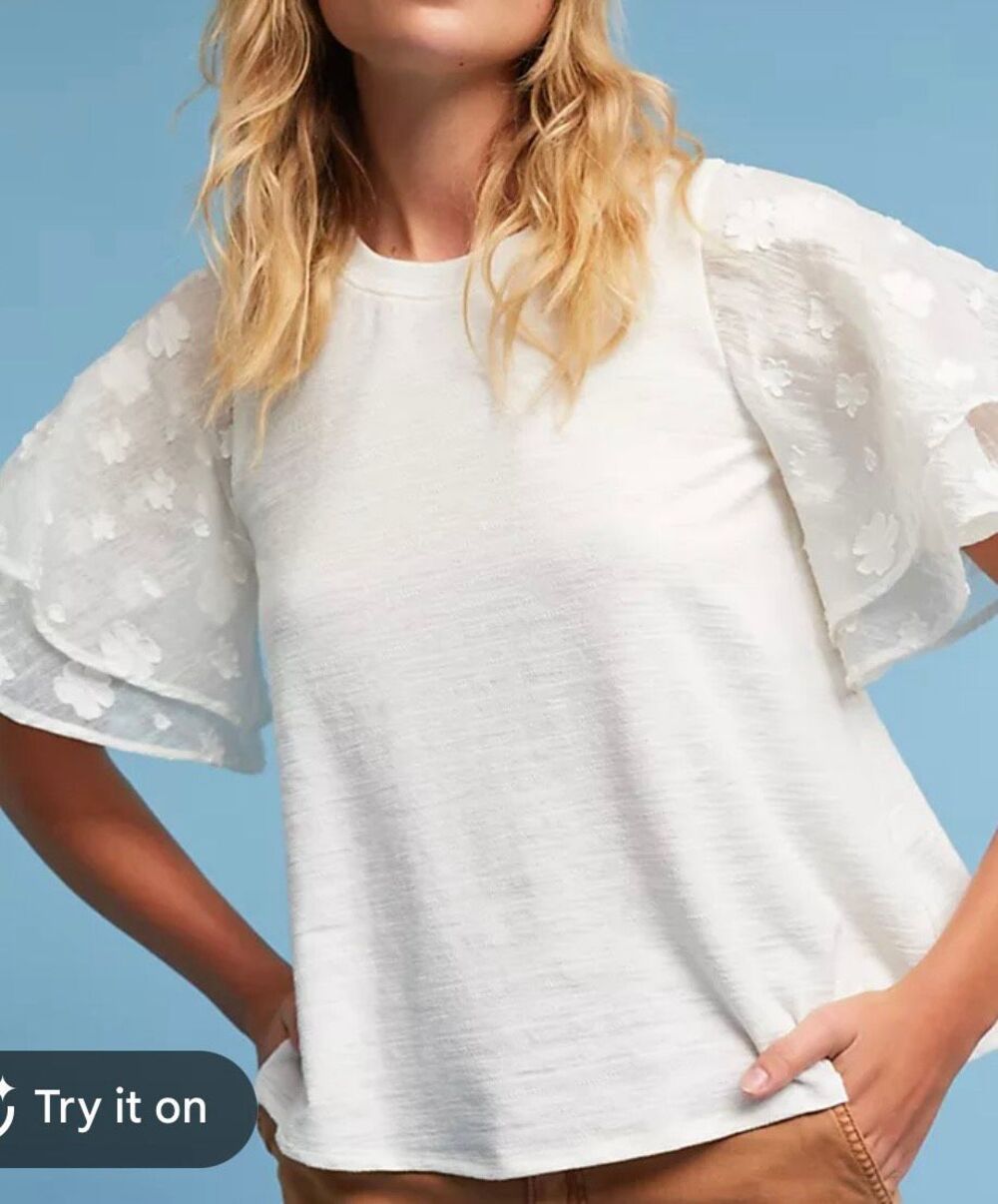 Anthropologie eri + Ali embroidered ruffled top size xs